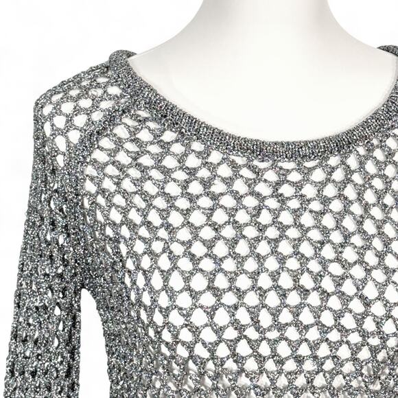 Denim & Supply Ralph Lauren Metallic Open Knit Crochet Sweater Fishnet Mobwife S - Picture 2 of 9